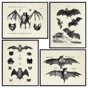 Bats Wall Decor - Vintage Retro Hipster Goth Art, Home or Room Decoration - Gift